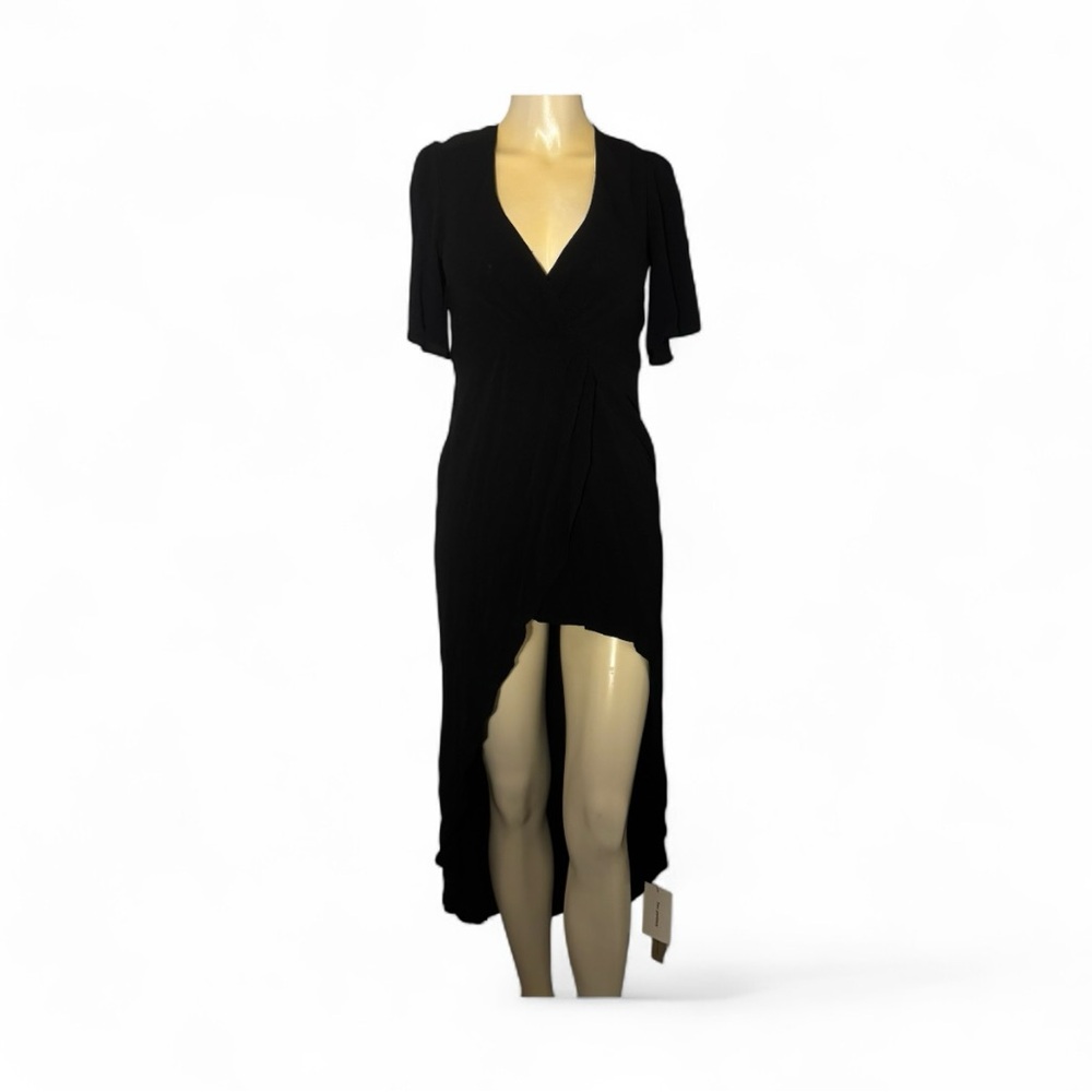 Reformation Size 6P Westport Flutter Sleeve Midi Dress V-Neck High Low Black New